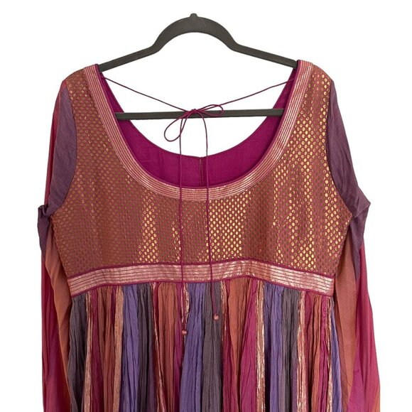 Abhishek Gupta M Pink Handmade Indian Anarkali Dress Dupatta Gold Accents Flowy - Picture 9 of 11